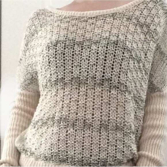 Free People Sweater Pull Over Off Shoulder V Back Open Weave Sea Mist M - Picture 1 of 13